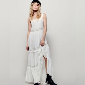 Free People White Lace-Trim Maxi Dress
